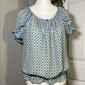 💄Max Studio Blue, Green and White Flutter Sleeve Blouse